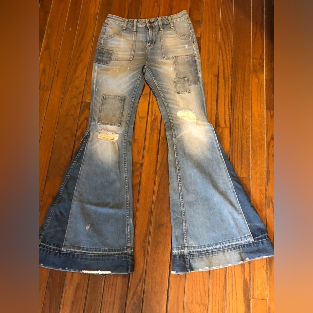 Free People Flared Patchwork Jeans